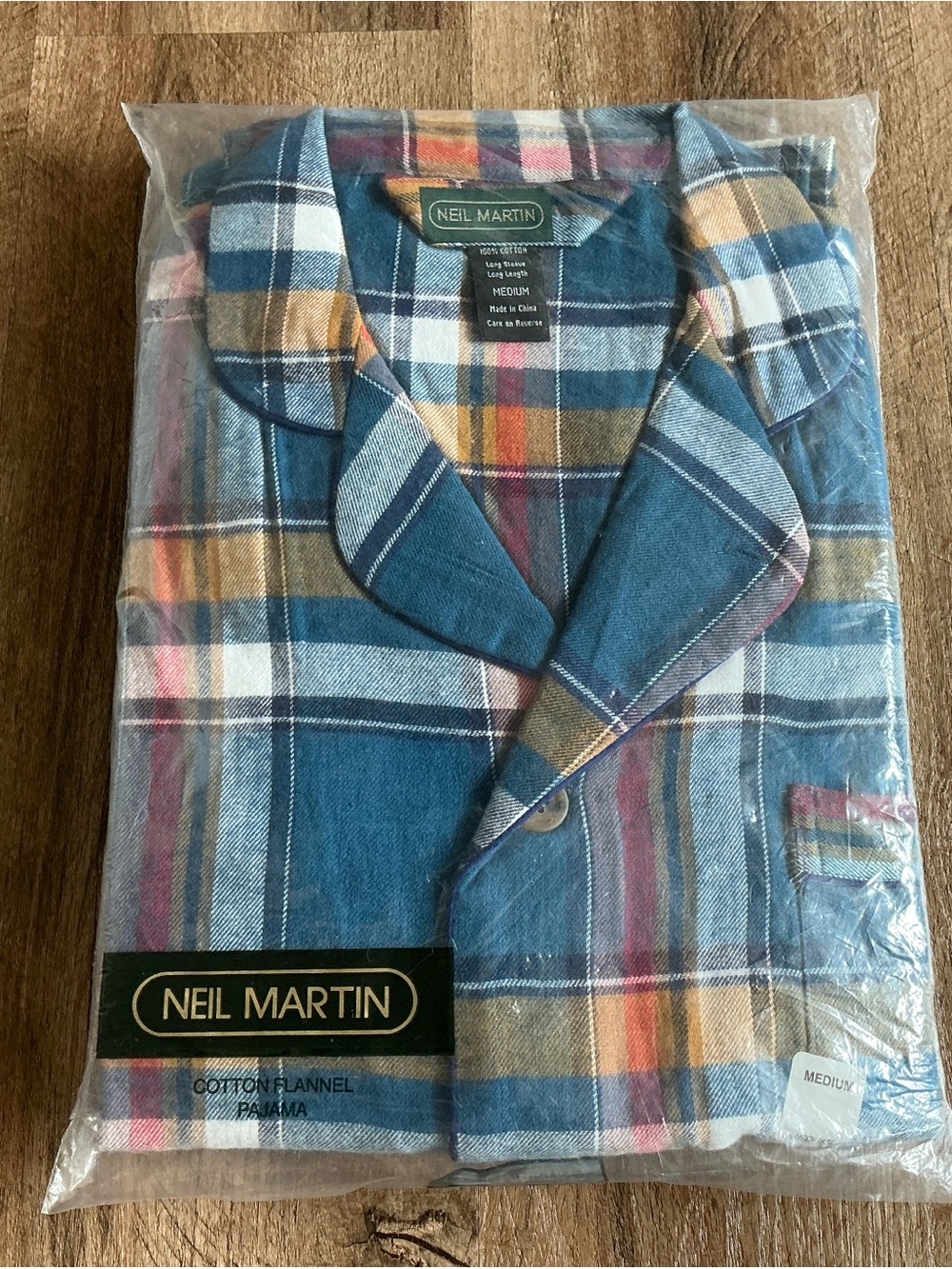 VTG Neil Martin Flannel Pajamas Set Size Medium Plaid Blue Cotton Fall Winter